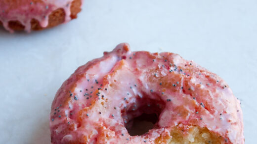 45º angle of a glazed old fashioned doughnut