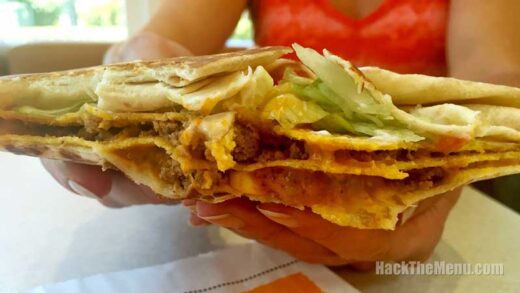 The insides of the new Taco Bell Triple Double Crunchwrap