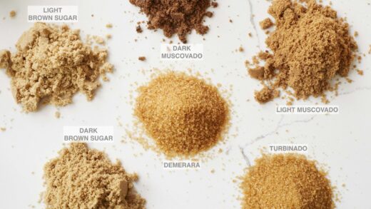 Different Types of Brown Sugars include Light Brown Sugar, Dark Brown Sugar, Dark Muscovado, Light Muscovado, Demerara, and Turbinado.