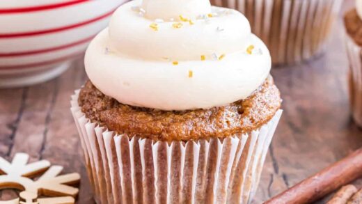 Close up looking at a Gingerbread Cupcake.