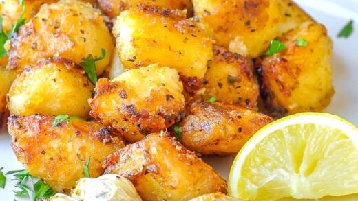 Lemon Herb Roasted Potatoes on cream coloured plate