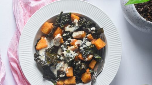 Kale sweet potato salad with sesame seed dressing  – 2 Bliss of Baking