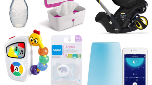 collection of baby items on white background