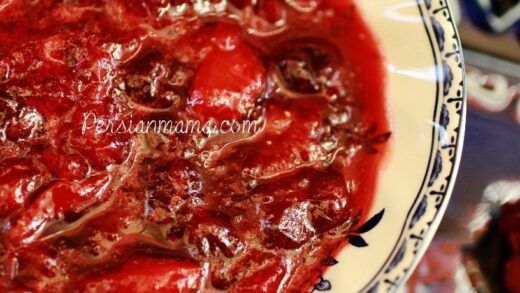 strawberry cranberry holiday jam in a bowl