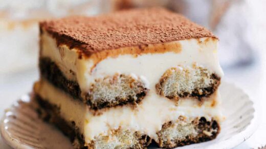 slice of tiramisu on a plate