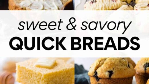 sweet and savory quick bread recipes collage with overlay text.