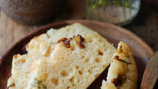 No Fuss No Knead Focaccia Recipe with walnuts, garlic and rosemary ... slices